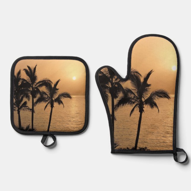 Palm Trees and Romantic Sunset Oven Mitt & Pot Holder Set (Front)