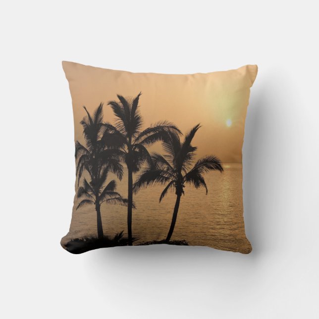 Palm Trees and Romantic Sunset Throw Pillow (Front)