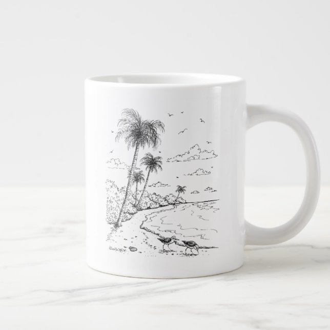 Palm Trees and Sandpiper Beach Life Large Coffee Mug (Right)