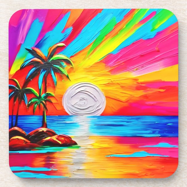 Palm Trees and Sunset Glow Painting Coaster (Front)