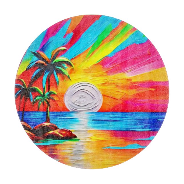 Palm Trees and Sunset Glow Painting Cutting Board (Front)