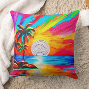 Palm Trees and Sunset Glow Painting Throw Pillow