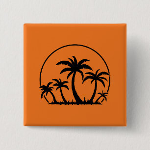 Palm Trees And Sunset in Black 2 Inch Square Button