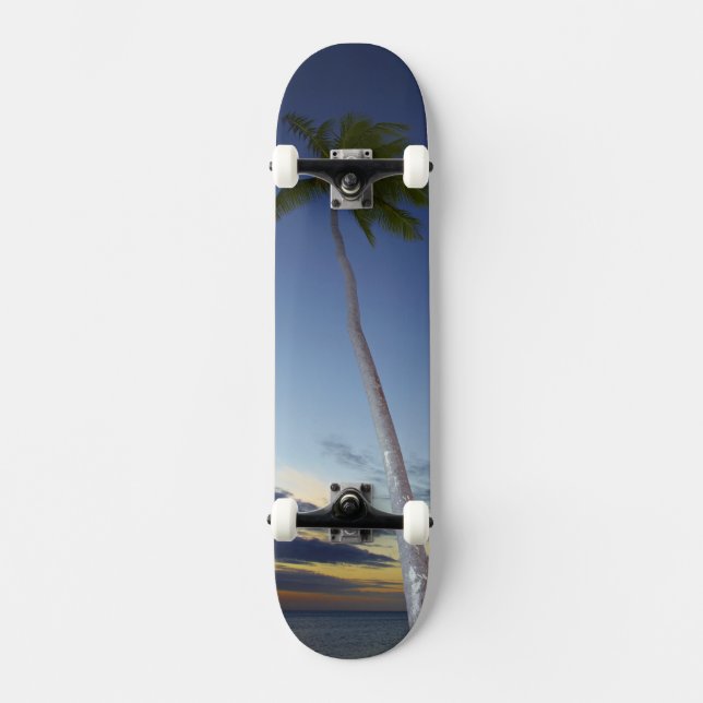 Palm trees and sunset, Plantation Island Resort Skateboard (Front)
