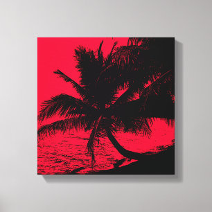 Palm trees and water - Red Canvas Print