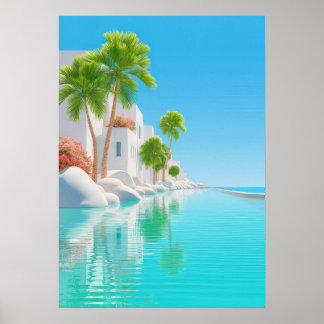 palm trees and white buildings poster