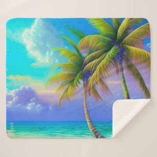 Palm Trees as Night Falls Tropical  Sherpa Blanket
