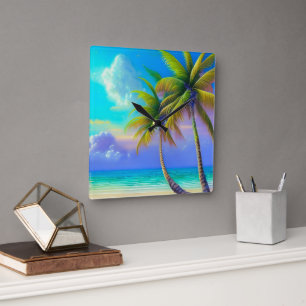 Palm Trees as Night Falls Tropical  Square Wall Clock