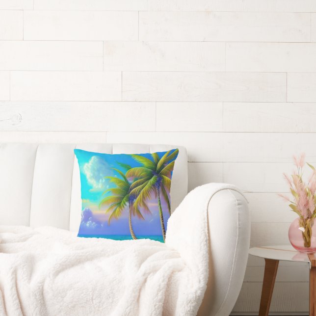 Palm Trees as Night Falls Tropical  Throw Pillow (Couch)