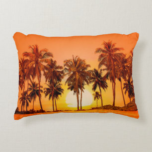 Palm trees at sunset background. Sri Lanka. Accent Pillow