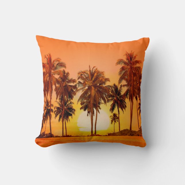 Palm trees at sunset background. Sri Lanka. Throw Pillow (Front)