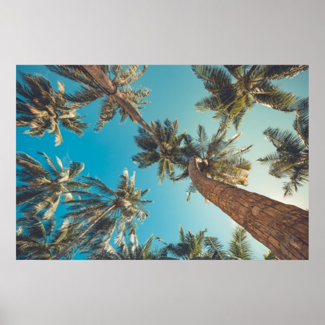 Palm Trees at Tropical Beach Vintage Poster (Front)