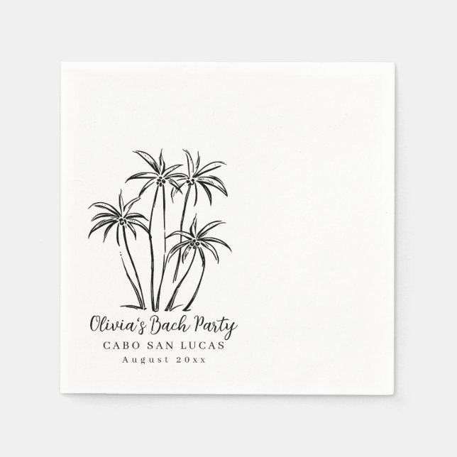 Palm Trees Bachelorette Paper Napkins, Monochrome Napkin (Front)