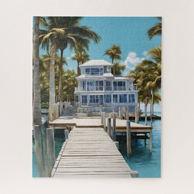 Palm Trees Bateau Dock Puzzle (Vertical)