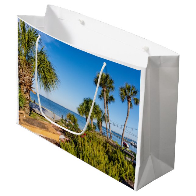 Palm Trees Bayside Morning Large Gift Bag (Front Angled)