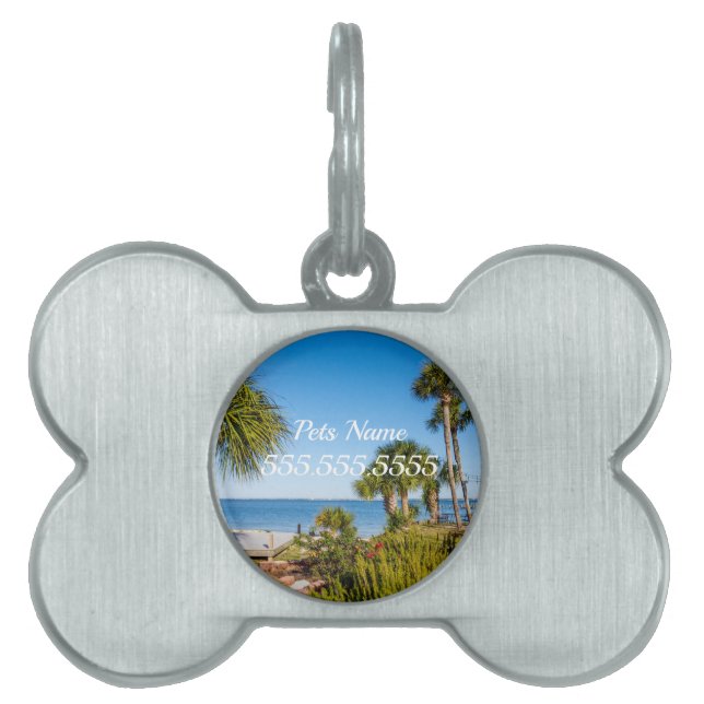 Palm Trees Bayside Morning Pet Tag (Front)