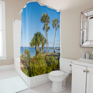 Palm Trees Bayside Morning Shower Curtain