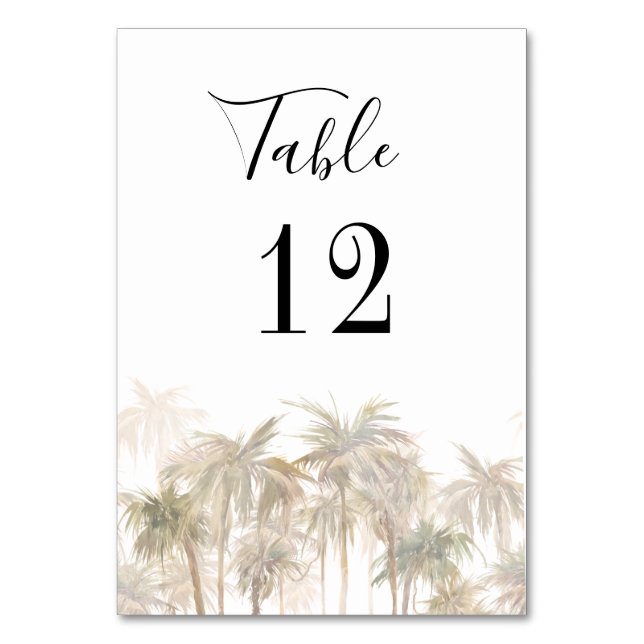 Palm Trees Beach Custom Wedding Table Number (Front)