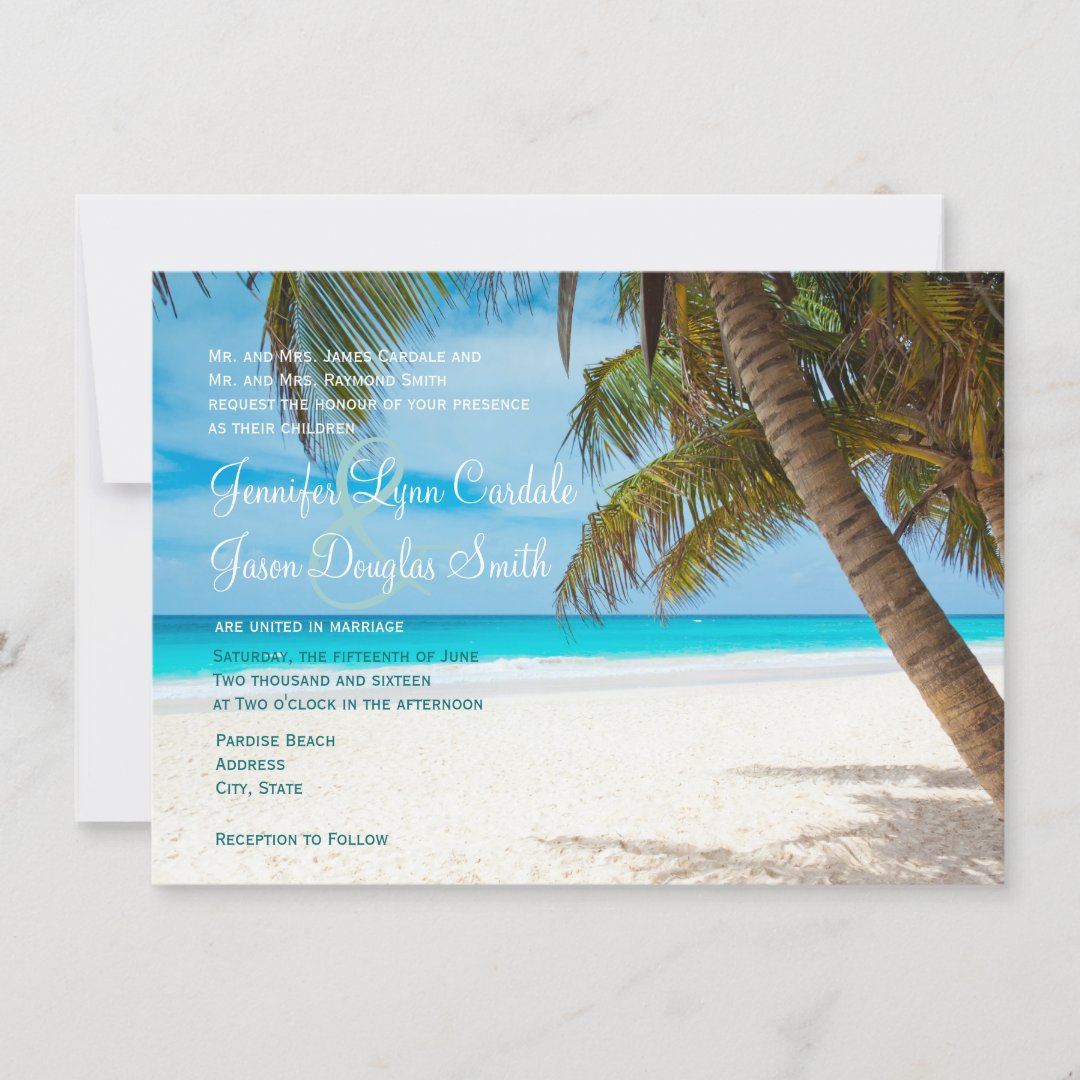 Palm Trees Beach Destination Wedding Invitations | Zazzle