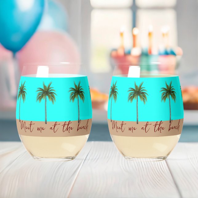 Palm Trees Beach Life Stemless Wine Glasses (Insitu (Baby Shower))