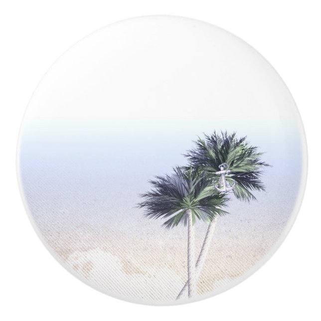 Palm Trees Beach Ocean Tropical Nautical Anchor Ceramic Knob (Front)