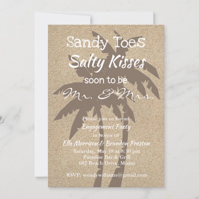 Palm Trees & Beach Sand Engagement Party Invitation (Front)