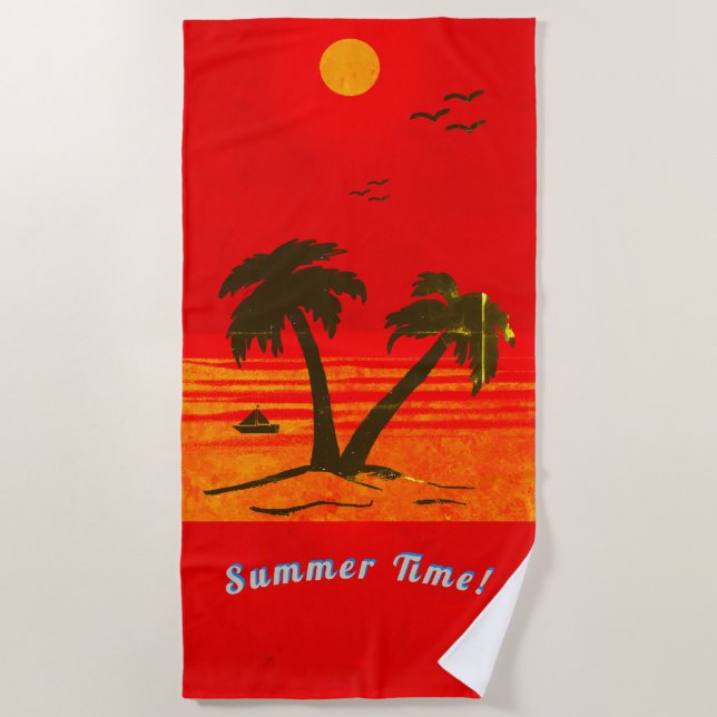 Palm Trees Beach Summer Time! Orange Beach Towel (Front)