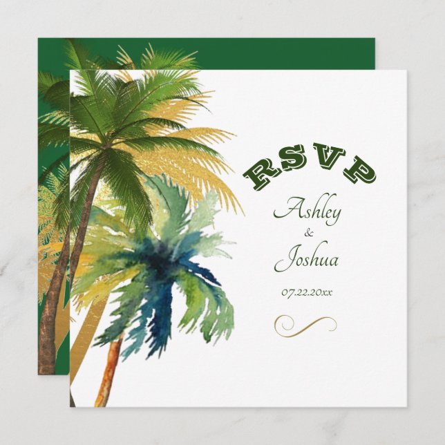 Palm Trees Beach Wedding Carte RSVP (Devant / Derrière)
