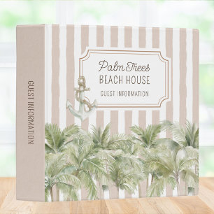 Palm Trees Beige Beach House Guest Information  Binder