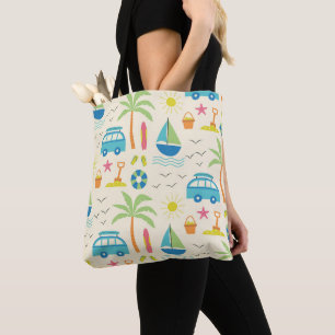 Palm Trees, Boats Sun Summer Beach Tote Bag
