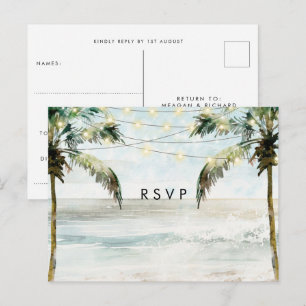 Palm trees boho beach wedding rsvp postcard