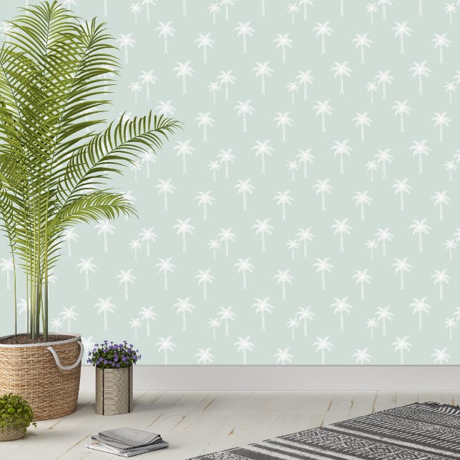 Palm Trees Boho Coastal Farmhouse Muted Mint Wallpaper (Creator Uploaded)