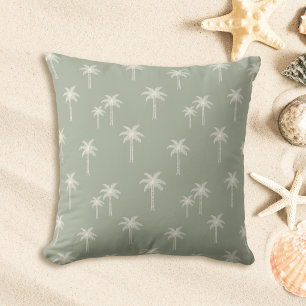 Palm Trees Boho Coastal Farmhouse Muted Sage Green Throw Pillow