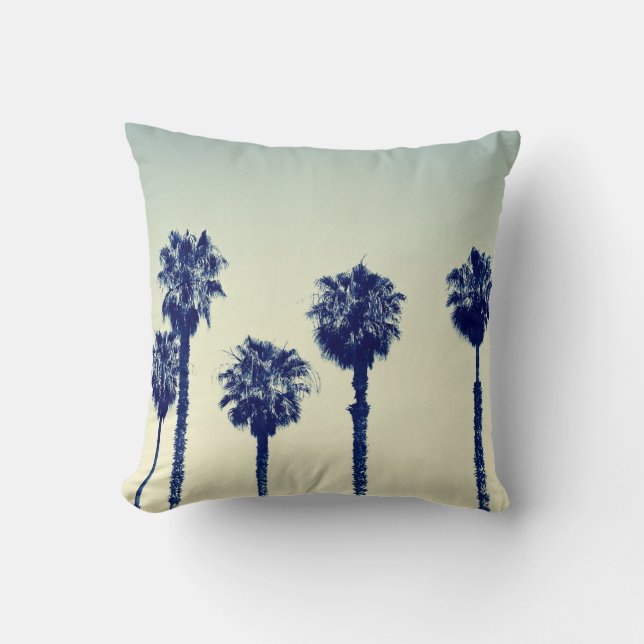 Palm Trees California Retro Throw Pillow (Front)