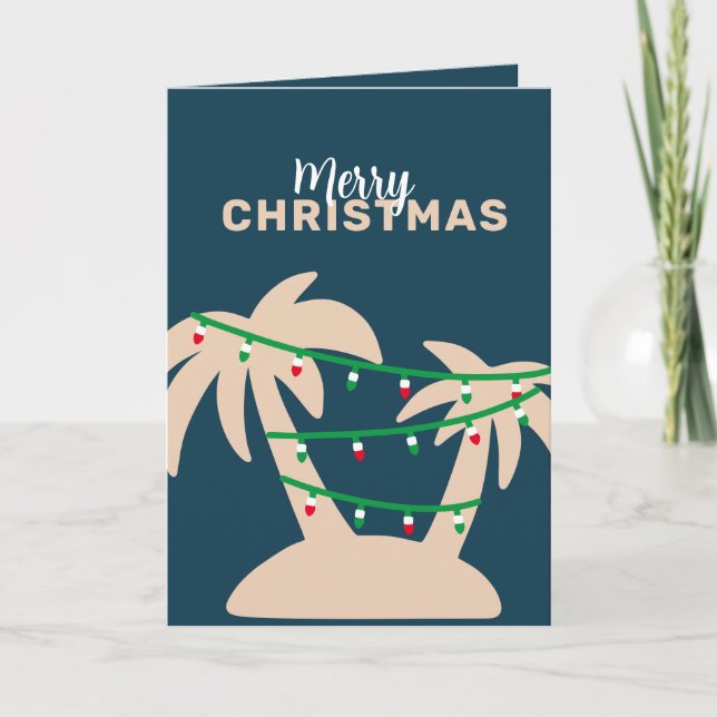 Palm Trees & Christmas Lights, with Photo Holiday Card (Front)