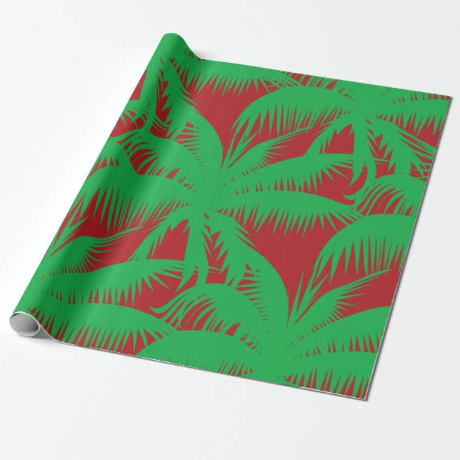 Palm trees Christmas red and green Wrapping Paper (Unrolled)