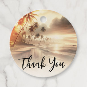 Palm Trees Coastal Beach Ocean Sunrise Wedding Favour Tags