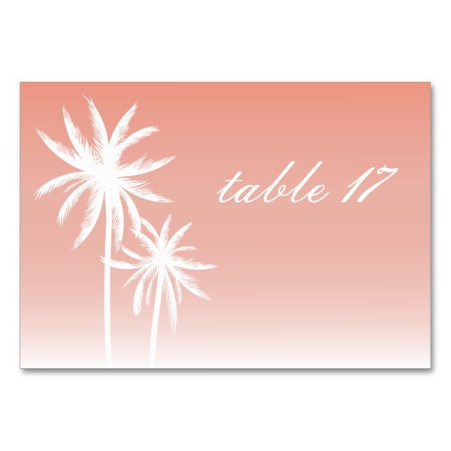 Palm Trees Coral Wedding Table Number Card (Back)