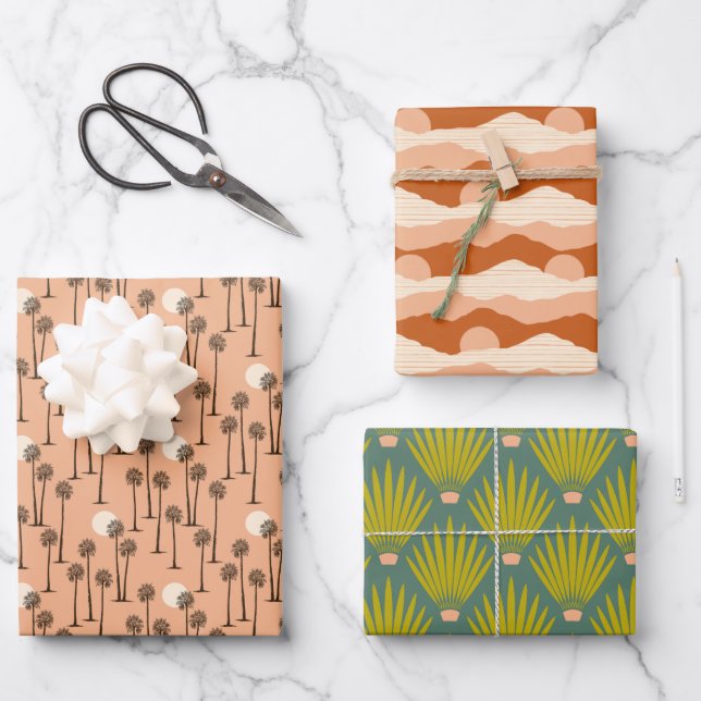 Palm Trees, Desert Mountain Sunset, Cacti Wrapping Paper Sheet (Front)