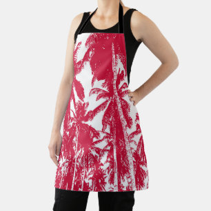 Palm Trees Design in Red and White Apron
