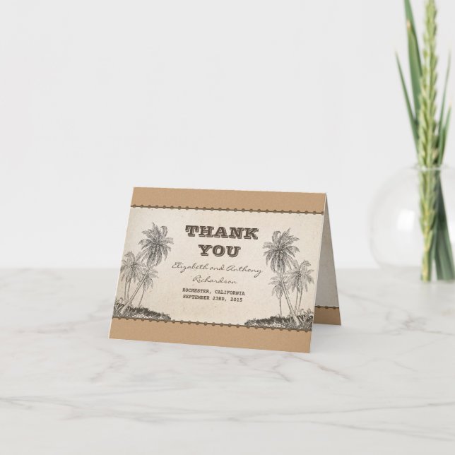 palm trees destination wedding thank you card (Front)