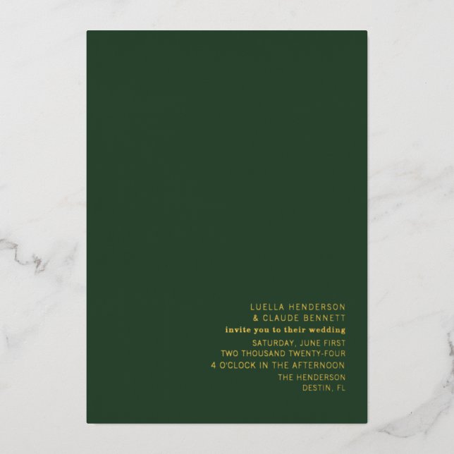 Palm Trees Emerald Wedding Foil Invitation (Front)