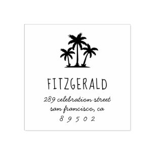 Palm Trees   Family Name Script Return Address Rubber Stamp