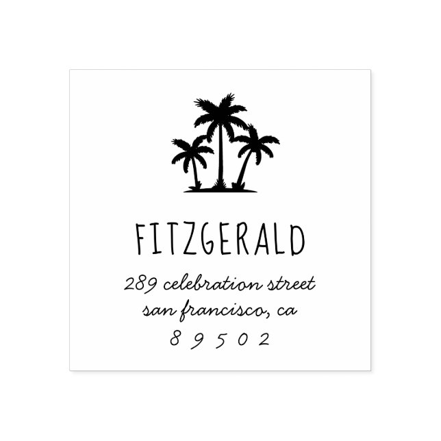 Palm Trees | Family Name Script Return Address Rubber Stamp (Imprint)