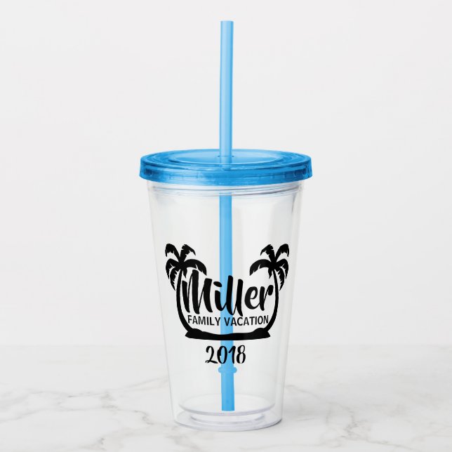 Palm Trees Family Vacation Acrylic Tumbler (Front)