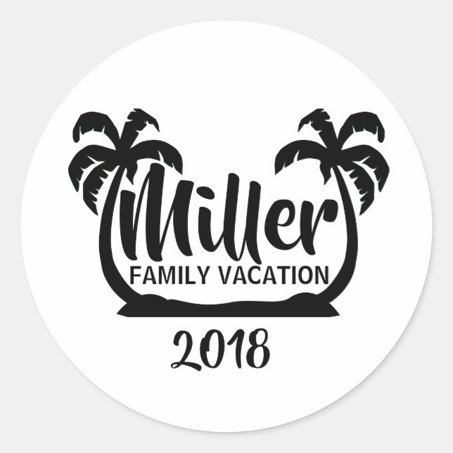 Palm Trees Family Vacation Classic Round Sticker (Front)