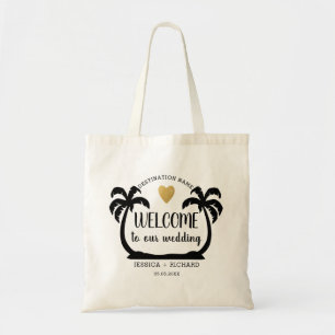 Palm Trees Gold Heart Destination Wedding Welcome Tote Bag