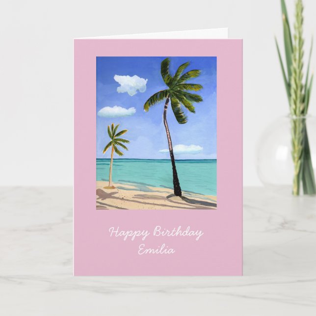 Palm Trees Gouache personalized birthday card  (Front)
