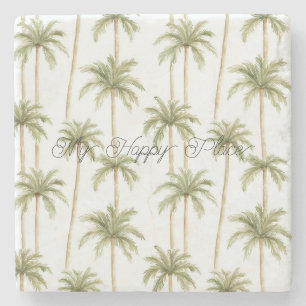 Palm Trees Happy Place Stone Coaster