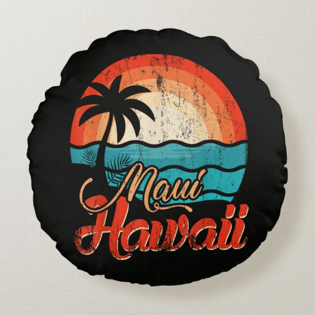 Palm Trees Hawaiian Beach Round Pillow (Front)